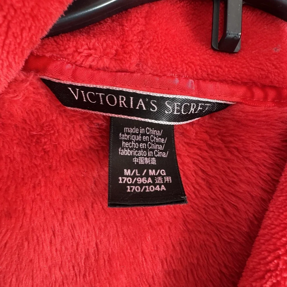 Victorias Secret Womens Fleece Short Robe Red Logo Cozy Plush‎ Lounge Med/Lg